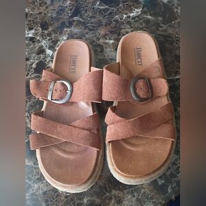 Born Suede Buckle Slide Sandals - Tan